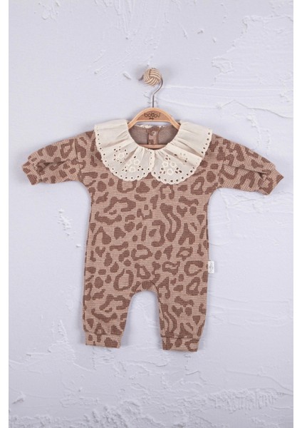 Leopar Dama Desenli % 100 Pamuk Kız Bebek Tulum