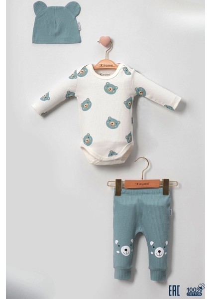 Kulaklı Ayıcık Pamuk 3'lü Erkek Bebek Takım