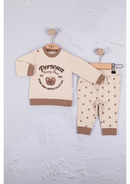Persona Bear Nakışlı Pamuk 2'li Erkek Bebek Takım
