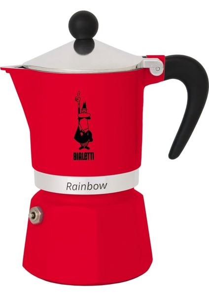 - Rainbow: 3 Cups Ocak Üstü Espresso Pişirici - 130ML - Kırmızı Renk - Alüminyum Gövde - Patentli Güvenlik Valfi - Tüm Ocak Türleri Için Uygundur (Indüksiyon Hariç)