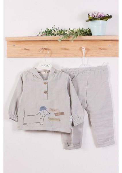 Müslin Kumaş Long Dog Desenli Pamuklu Erkek Bebek Takımı
