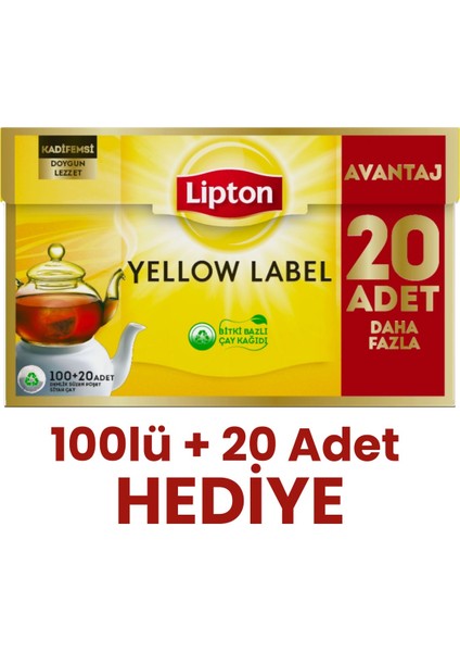 Yellow Label Demlik Poşet Çay 100LÜ + 20 Adet Hediye