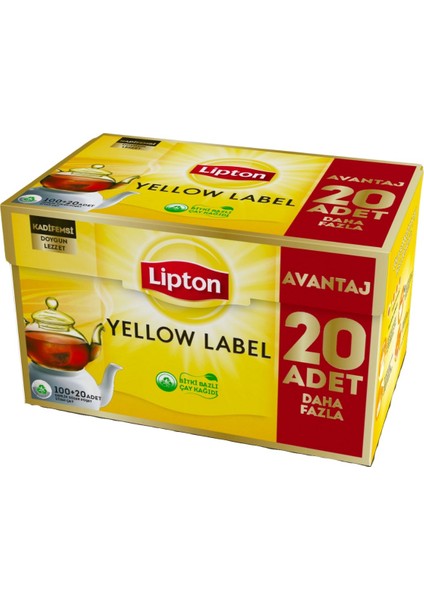 Yellow Label Demlik Poşet Çay 100LÜ + 20 Adet Hediye