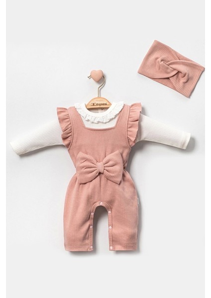 Dantel Yaka Detaylı Fiyonklu 2'li Kız Bebek Salopet Tulum modelleri