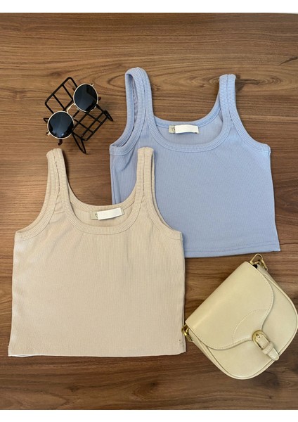 Kadın Askılı 2'Li Crop Top Bluz