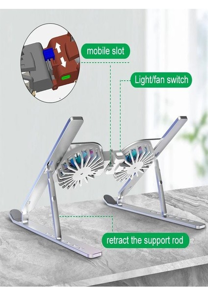 LS016 2xhız Kademe Rgb Işıklı 17 Inç Dizüstü Laptop Notebook Soğutucu Alüminyum Fanlı Stand