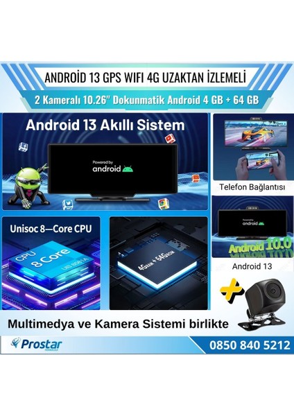 Kayıtlı 2 Kameralı Android 13 Wıfı Gps 4g Uzaktan Izlemeli 4