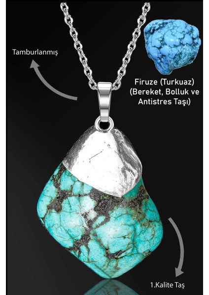 Sertifikalı Ham Işlenmemiş Gerçek Firuze Taşı Kolye (Turkuaz Taşı)