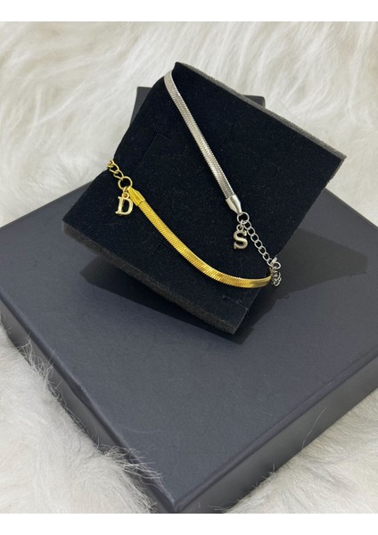 Harf Detayli Çelik Italyan Zinciri ( Çift Bilekliği )