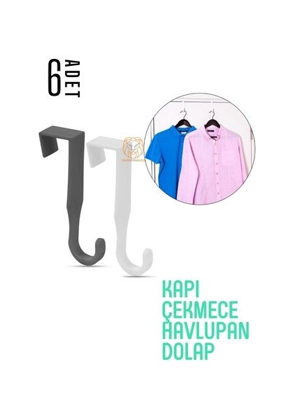 Pratik Askı Dolap Çekmece Havlupan Kapı Askısı 6 Adet
