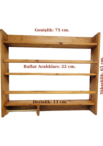 Masif Ahşap Mutfak Dolabı Terek Rafı Baharatlık Dekoratif Mutfak Eşya Düzenleyici Raf Organizer Mutfak Rafı