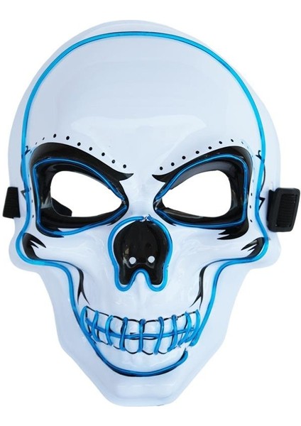 Cadılar Bayramı Işıklı Iskelet Maske Halloween Parti Kostüm Aksesuarı Mavi