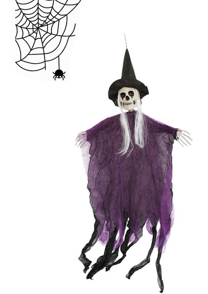 Cadılar Bayramı Şapkalı Iskelet Asılabilir Halloween Parti Dekoru Mor fiyatları