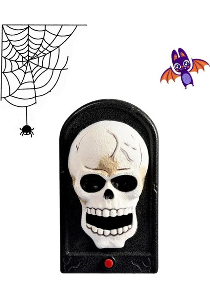 Cadılar Bayramı Kuru Kafa Figürlü Kapı Zili Halloween Işıklı Sesli Parti Dekoru Siyah