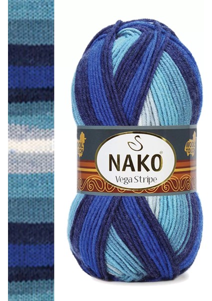 1 Adet Vega Stripe Premium Akrilik El Örgü Ipi Yünü No: 82423