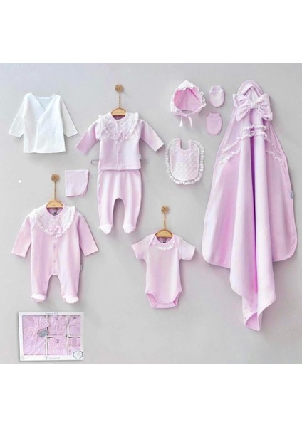 Dantelli Kız Bebek 10 Parça Kız Bebek Hastane Çıkışı Kutulu Pamuk