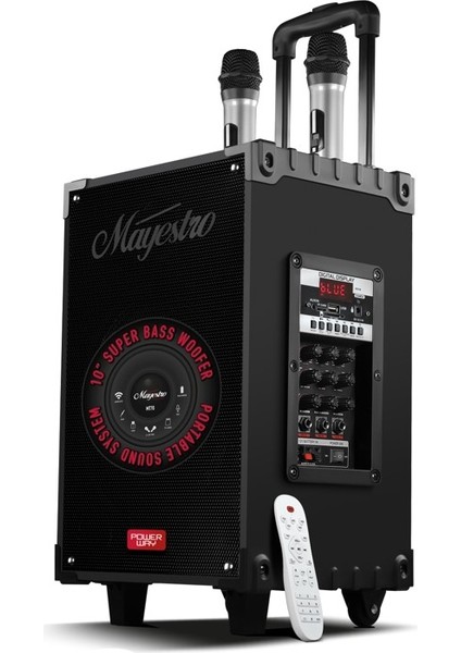 MT90 12" Süper Bass Kumandalı Çift Mikrofonlu Hoparlör Karaoke Sistemi 50W Taşınabilir Parti Box