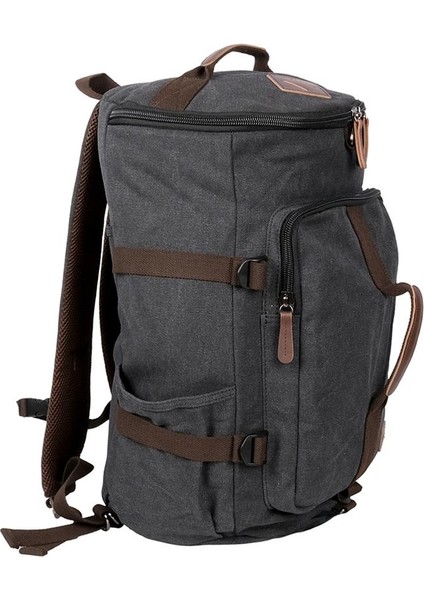 Orjinal Kanvas Kumaş Silindir Okul Günlük ve Seyahat Sırt Çantası Siyah