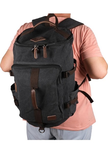 Orjinal Kanvas Kumaş Silindir Okul Günlük ve Seyahat Sırt Çantası Siyah fiyatları