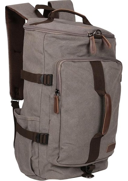 Orjinal Kanvas Kumaş Silindir Okul Günlük ve Seyahat Sırt Çantası Gri