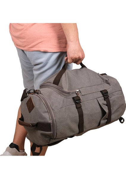 Orjinal Kanvas Kumaş Silindir Okul Günlük ve Seyahat Sırt Çantası Gri fırsatları
