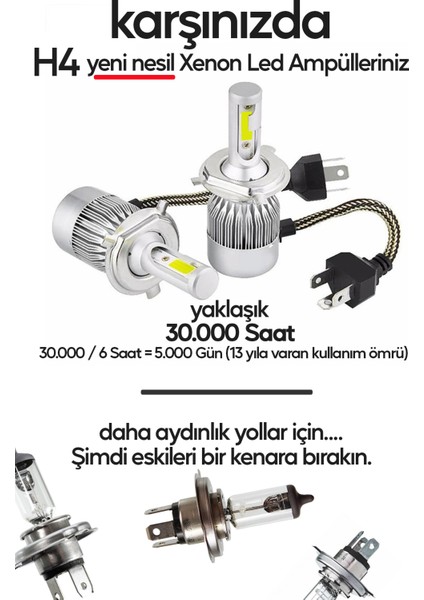 2024 Yeni Model - Zenon H4 LED Araba Far Ampül Xenon LED Uzun Kısa 10800 Lümen Şimşek Etkili 6000K