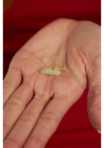 Zirkon Taşlı Gold J Klips Minimal Gümüş Küpe