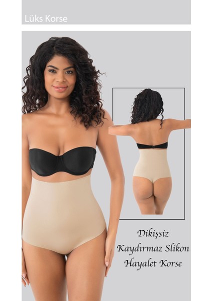 Lazer Kesim S-M-L-XL-2XL-3XL Beden Yüksek Bel Ekstra Toparlayıcı Kadın String Tanga Külot Korse Ten