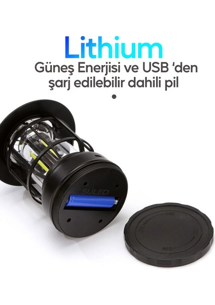 Fanus Fener Vintage Kamp El Feneri USB Type-C Güneş Şarjlı 10W Güçlü LED Işık Power Bank Özellikli