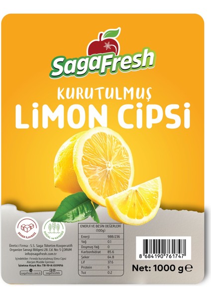 Sagafresh Isıtılarak Kurutulmuş Limon Dilimleri 1000 gr