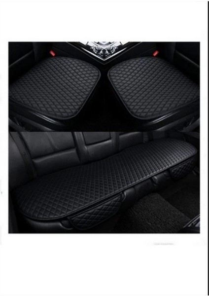 Araç Koltuk Minderi Oturak Takım 3 Parça Aracınıza Değer Katın Siyah Deri Siyah Iplik