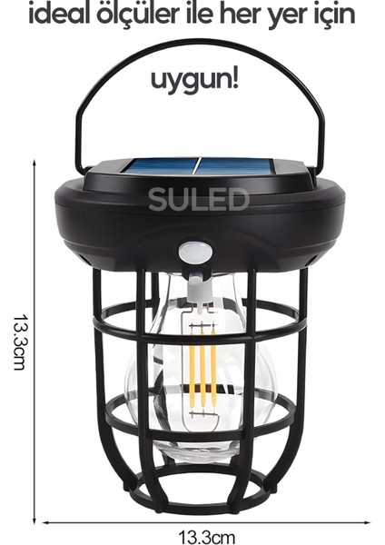 Solar Şarjlı Hareket Sensörlü LED Fener Işık 15W Askılı 3 Modlu Otomatik LED Kamp Bahçe Lambası