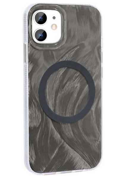 iPhone 11 Kılıf Magsafe Şarj Özellikli Fırça Boya Desenli Palet Kapak