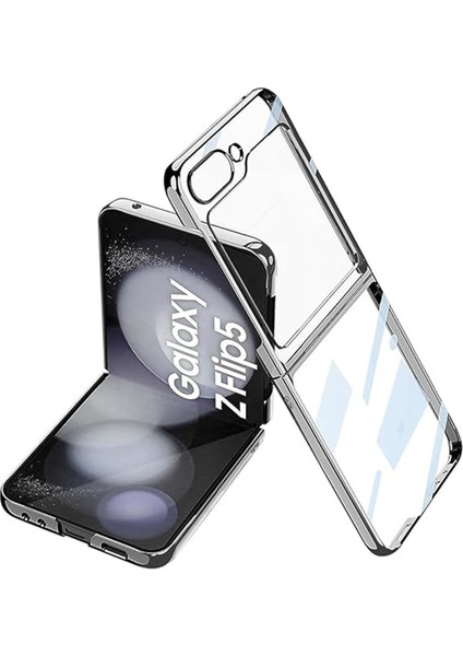 Denza Case Samsung Galaxy Z Flip 5 Kılıf Renkli Çerçeveli Fold Kapak - Gümüş