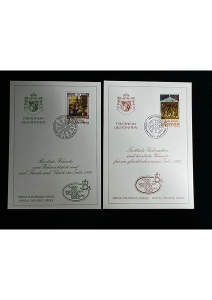 8 Adet 90'lı Yıllarından Fürstentum Liechtenstein Christmas Noel Temalı Ilkgün Damgalı ve Pullu Hatıra Kartı