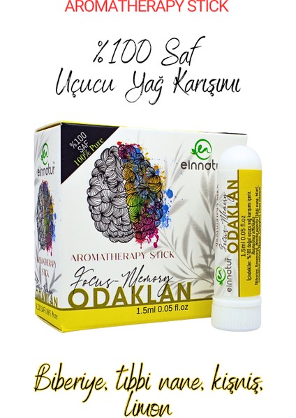 Ein Natur "Odaklan" Uçucu Yağ Karışımlı Aromatherapy Stick, Aromaterapi koklama tüpü, Essential oil inhaler tube, focus memory