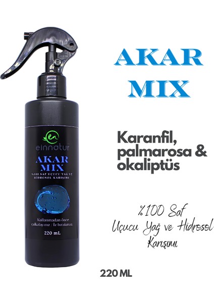 Akarmix, %100 Saf Uçucu yağ ve hidrosol karışımı, 220 Ml, Akar Toz Alerjisi, Doğal Aromaterapi Karışımı