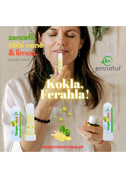 Ein Natur %100 Saf Uçucu Yağ Karışımı - Gingerinstick - Aromaterapi Koklama Tüpü, Aromatherapy Inhaler Stick, essential oil inhaler tube, zencefil, tıbbi nane, limon