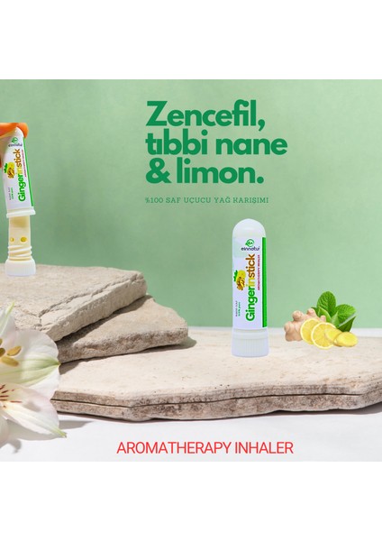 Ein Natur %100 Saf Uçucu Yağ Karışımı - Gingerinstick - Aromaterapi Koklama Tüpü, Aromatherapy Inhaler Stick, essential oil inhaler tube, zencefil, tıbbi nane, limon