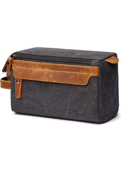 Erkekler Seyahat Kanvas Tıraş Setleri Kozmetik Makyaj Organizatör Kadın Makyaj Çantası Çift Bölmeli Kosmetyczka Güzellik Durumda Siyah (Yurt Dışından)