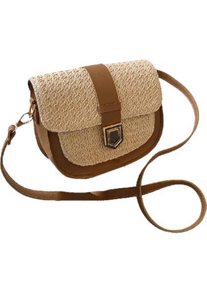 Hasır Çanta Dokuma Kadın Moda Basit Küçük Taze Bir Omuz Messenger Batı Tarzı Eyer Çantası (Kahverengi) (Yurt Dışından)