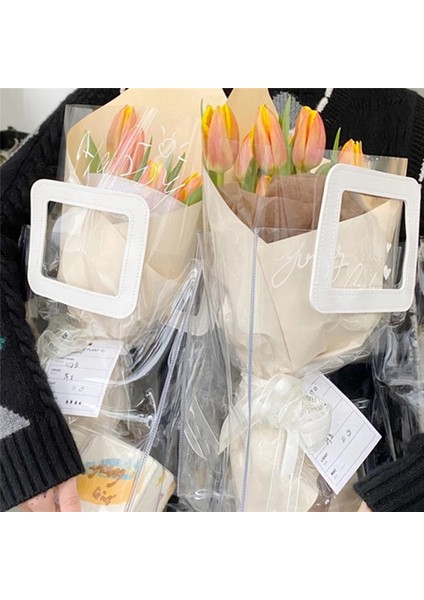 Şeffaf Tote Çanta Pvc Plastik El Taşıma Jöle Hediye Buketi Paketleme Çantası (Küçük) (Yurt Dışından)