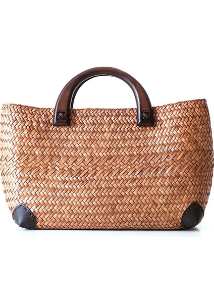 El Yapımı Hasır Çanta Retro Rattan Dokuma Kullanışlı Plaj Dokuma Kadın Çanta-Büyük (Yurt Dışından)