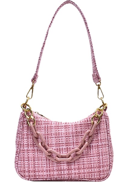 Dokuma Kadın Omuz Çantası Moda Yeni Zincir Messenger Lüks Casualhandbag Koltukaltı Pembe (Yurt Dışından)