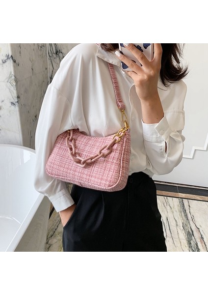 Dokuma Kadın Omuz Çantası Moda Yeni Zincir Messenger Lüks Casualhandbag Koltukaltı Pembe (Yurt Dışından)