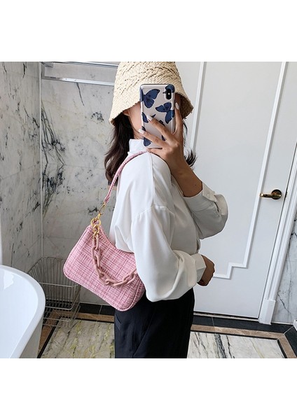 Dokuma Kadın Omuz Çantası Moda Yeni Zincir Messenger Lüks Casualhandbag Koltukaltı Pembe (Yurt Dışından)