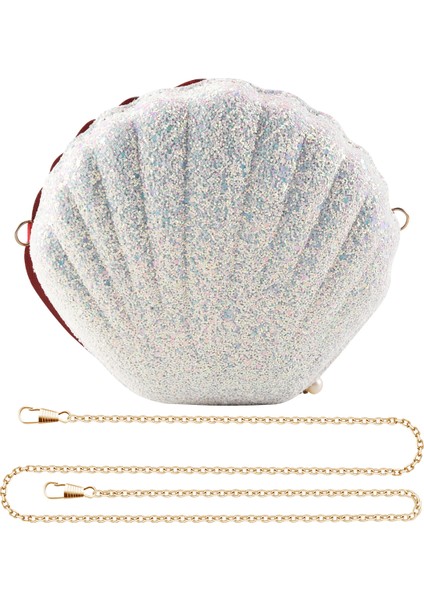 Kadın Kızlar Küçük Denizkızı Deniz Kabuğu Çanta-Vücut Omuz Çantaları Glitter Payetler Zincir Akşam Çanta, Beyaz (Yurt Dışından)