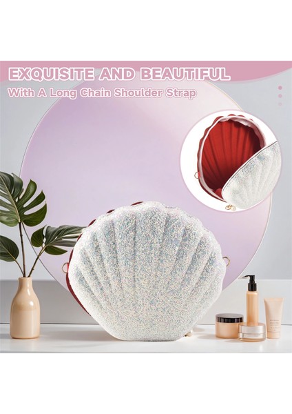 Kadın Kızlar Küçük Denizkızı Deniz Kabuğu Çanta-Vücut Omuz Çantaları Glitter Payetler Zincir Akşam Çanta, Beyaz (Yurt Dışından) fırsatları