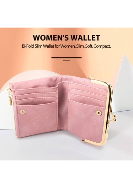 Kadın Kısa Cüzdan Çift Katlı Retro Çok Fonksiyonlu Bozuk Para Çantası Fermuarlı ve Kiss Kilitli Pembe (Yurt Dışından) fiyatları