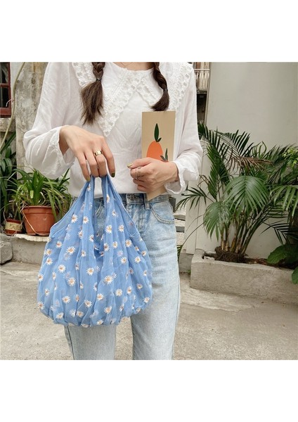 Bayanlar Küçük Şeffaf Tote Çanta Örgü Papatya Nakış Çanta Çevre Dostu Meyve Alışveriş Çanta Kız Mavi (Yurt Dışından) modelleri